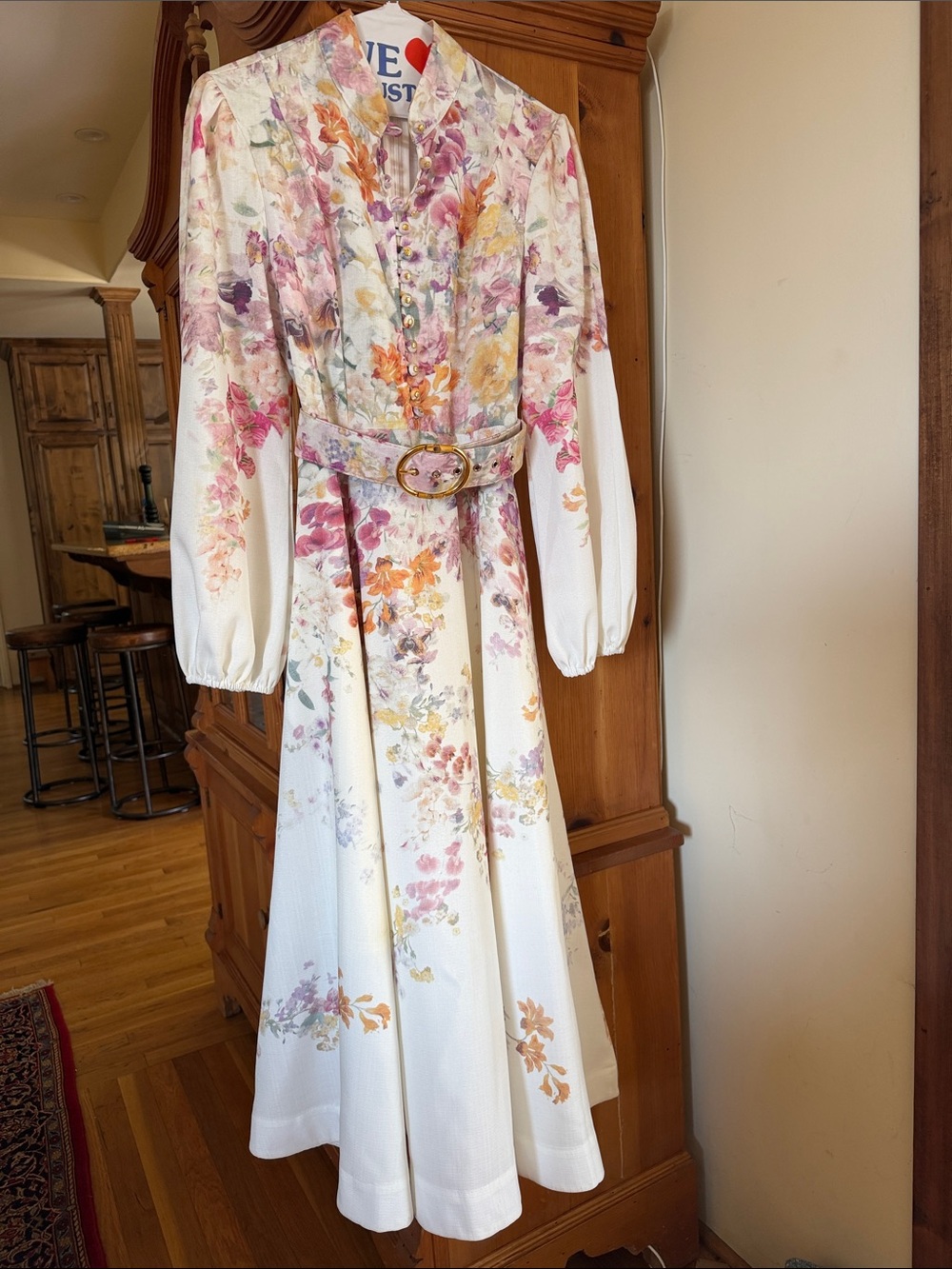 Benaar Anastasia long puff sleeve Floral Belted Maxi Dress - White Multi Size XS